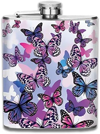 Jist Zovi Stainless Steel Leak-Proof Hip Flask Color Soft Butterfly Steel Flask Whiskey Container Flask Pocket for Adults