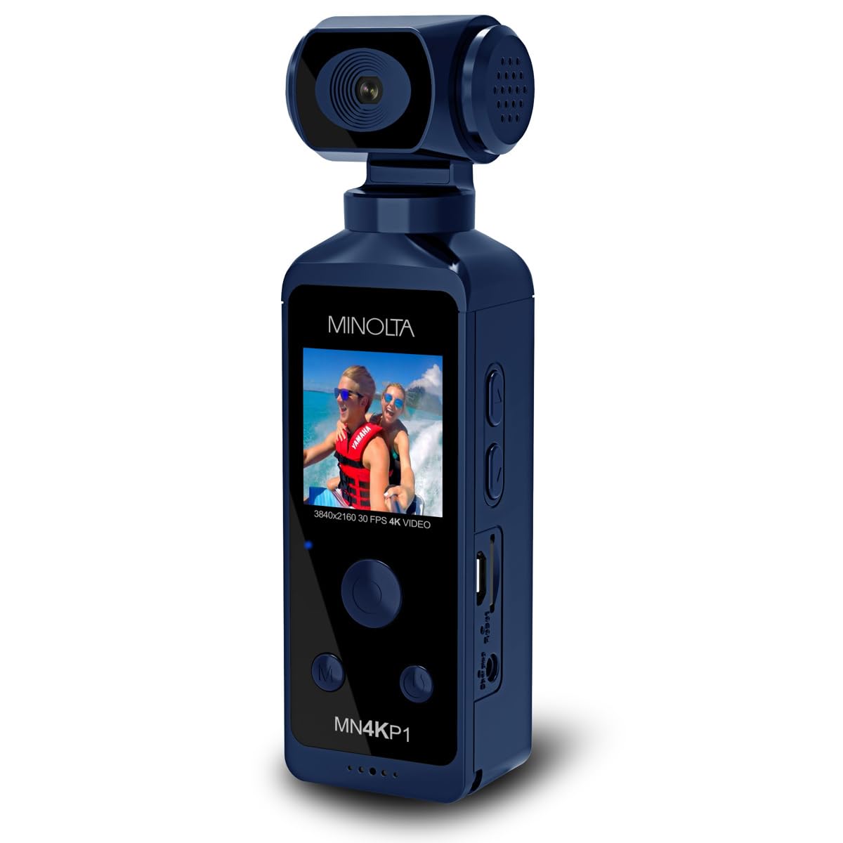 Minolta 4K Ultra HD Pocket Camcorder – WiFi Enabled Action Camera with 16MP Photos, 170° Wide Angle Lens, 270° Rotating Head, Slow Motion, 1.3-inch Display - 16GB Card & Waterproof Case (Blue)