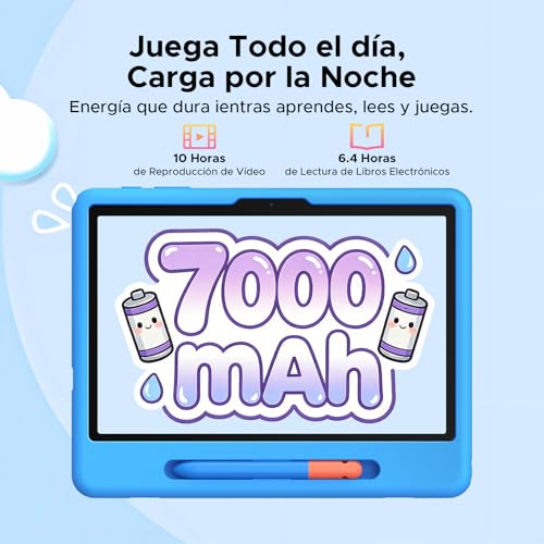 Luzglo P10 Kid Tablet 10 Inch, Android 16 Tablets, Gemini AI, 90Hz, 32GB RAM+64GB ROM, 7000mAH, 5G WiFi, Face ID, OTG, GPS, Tablet with Pencil, Tablet for 7-10 Years, Blue