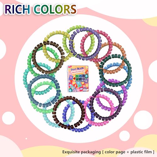 LIS HEGENSA Pony Bulk Plastic Kandi Beads for Necklace Jewelry, Bracelets Making, Hair Braiding, Crafts Braids Kits for Girls, 24 Color,1000 Pieces