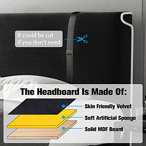 Amolife Queen Size Velvet Bed Frame, Upholstered Platform Bed with