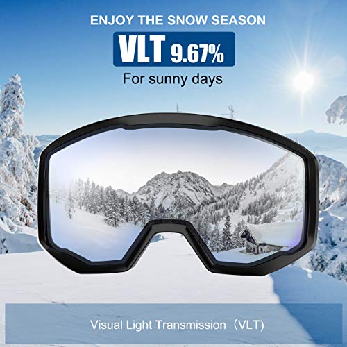 NXONE Ski Goggles for Men and Women, Anti-Fog Over Glasses Snowboard Goggles with UV Protection, Windproof Helmet Compatible Dual Lens Goggles-100% UV Protection