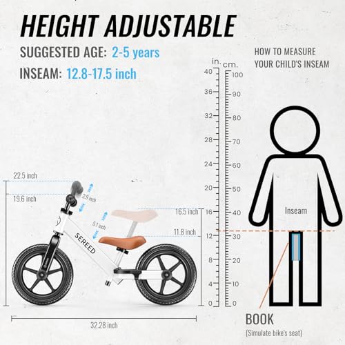 SEREED Toddler Balance Bike 2 Year Old, No Pedal Kids Bike Toys for 2-5 Years Old, Kids Bicycle with Tool-Free Adjustable Seat and Handlebar, Gift for 2-3 Boys Girls