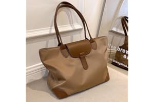 Nylon Tote Bag for Women Large Capacity Commuter Shoulder Bag Brown Lightweight Foldable Oxford Cloth Laptop Handbag for Work
