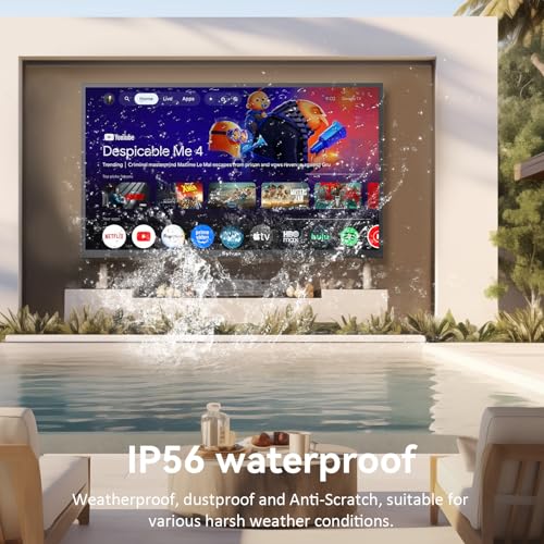 SYLVOX Outdoor TV, 43 inch Smart TV Waterproof Outdoor TVs, 4K Weatherproof Television for Outside, Support Google Assistant, Chromecast, 1000 nit Brightness Partial Sun (Deck Pro 3.0)
