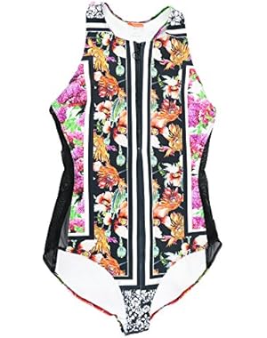 Floral Neoprene One Piece Swimwear Mesh Sides