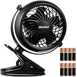 Gazeled Battery Operated Fans, Stroller Fan Battery Operated, Portable Battery Powered Fan with Clip, 5 Inch Cordless Fan for Camping, Mini Quiet Personal Fan for Bed, Car, 8 Free AA Batteries