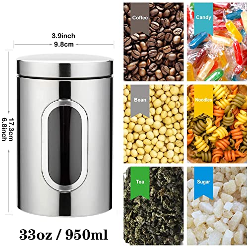 GGEROU Stainless Steel Food Storage Canister Sets with Glass Visible Window & Airtight Lids,Set of 6 Airtight Sugar Coffee Tea Candy Storage Jars，Food Storage Containers Grain Storage Tank (M：950ml)