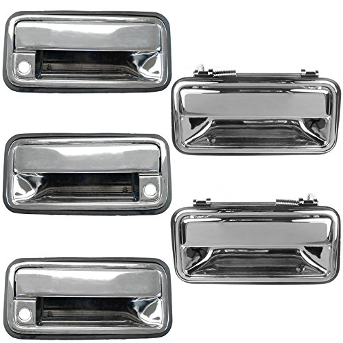 TRQ Lot de 5 poignées de porte extérieures chromées pour hayon avant et arrière Suburban Tahoe Yukon