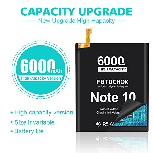 FBTDCHOK Upgraded Galaxy Note 10 Battery, [6000mAh] Li-Polymer