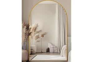 LadyNow Full Length Mirror, 72"x44" Floor Mirror Freestanding, Oversized Floor Standing Mirror Full Body Mirrors with Stand for Bedroom, Hanging Mounted Mirrors for Living Room Cloakroom, Gold, Arched