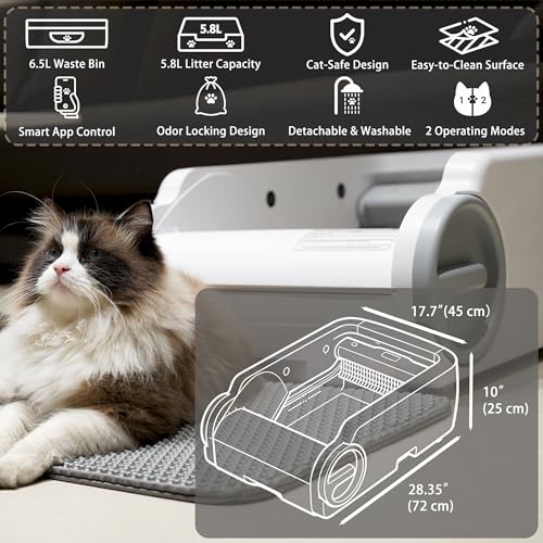 Betulabulo Self Cleaning Cat Litter Tray - Open-Top Design for Multiple Cats, Automatic Litter Box with APP Control, Safety Sensors, Automatic Cleaning, Quiet & Easy Maintenance