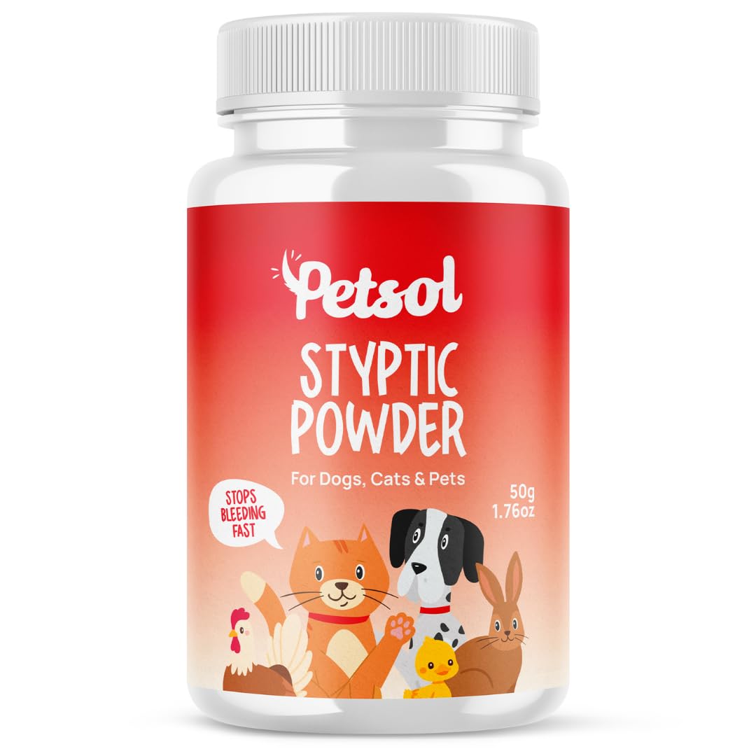 PetSol Styptic Powder for Pets, 50g Minor Wound Powder for Dogs, Cats & Small Animals. Stops Bleeding Fast from Nail Trims, Cuts & Minor Wounds, Fast-Acting Blood Clotting Powder for Pets