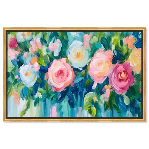 Art Remedy Blossoms of a Pink Dream Canvas Colorful Floral Art, Gold Frame, 15"…