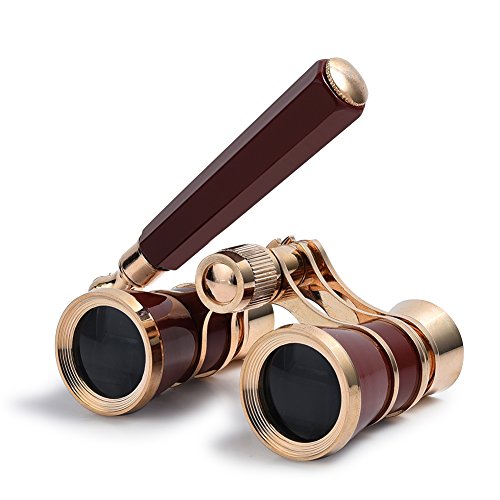 Uarter Opera Glasses Theater Vintage Binoculars With Handle Gold with Red Trim 3X25