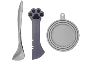 TiLanmiy Pet Food Can Cover Lid and Spoon Set, Silicone Can Topper and Multifuctional Mini Spatula Pet Can Opener, Plastic Spoon for Dogs Cats Feeding (A)