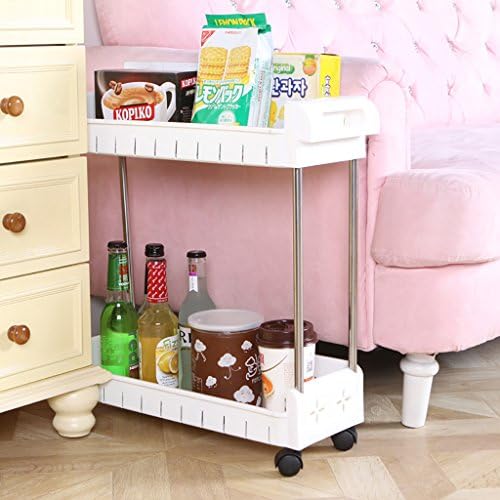 CFstc Kitchen Storage Trolleys Slide Out Storage Tower Movable Detachable Shelf With Wheels 2 Tier For Kitchen Bathroom Living Room（White）