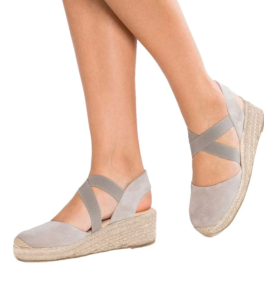Womens Closed Toe Espadrilles Wedge Sandals Elastic Ankle Strap Heels Dress Shoes - Image 3