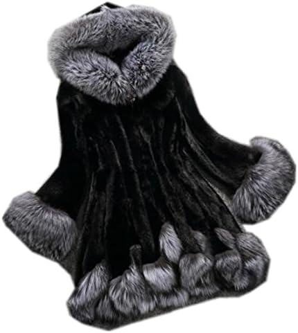 Women Coat New Hot Sale Fashion Christmas Women Long Sleeve Parka Outwear Fox Fur Coat by Neartime (S, black)