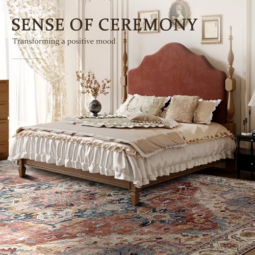 Area Rugs 9x12 Living Room Rug Boho Area Rug Deerly Washable Rugs 9x12 Vintage Diamond Indoor Large Bedroom Rug with Non Slip Rubber Backing for Under Dining Table Office Bedroom, Brickred