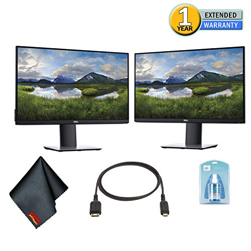 Dell P2719H 27 Inch 16:9 Ultrathin Bezel IPS Computer Monitor Display - Starter Bundle with 2 Screens + 1 Year Extended Warranty