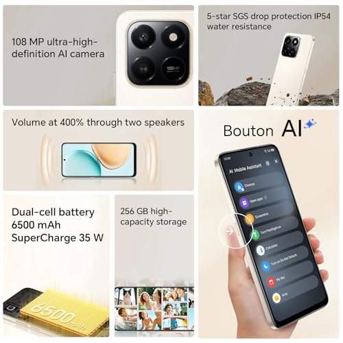 Honor 400 Smart Smartphone 4G 8GB 256GB, 6500mAh Battery, 6.77" IP54 Drop Resistant Screen, 108MP Main Camera, Android 15, Dual SIM, NFC, Black