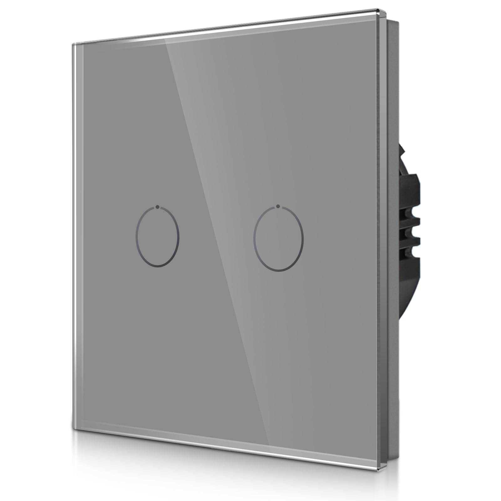 CNBINGO 1-Way Touch Light Switch - Grey Wall Switch with Glass Panel and Status LED Backlight - No Neutral Wire Required - 2 Gang