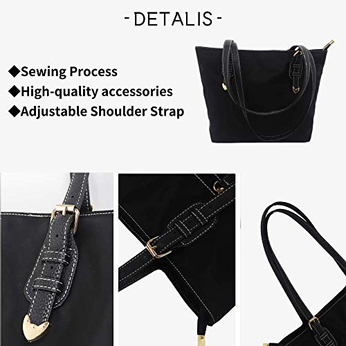 Large Nylon Tote Bags for Women，Women\'s Shoulder Handbags，Over the Shoulder Purse for Work (Dark Black)