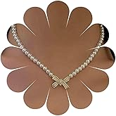 Erimberate Bohemian Pearl Bow Choker Necklace White Pearl Bow Pendant Necklace Enamel Bow Tie Collar Necklace Minimalist Pearl Chain Necklace Jewelry for Women Gifts