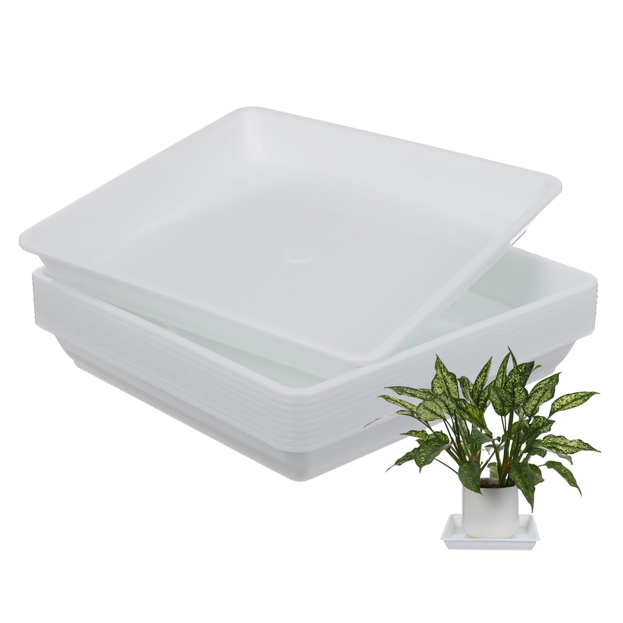 Happyyami Plant Pot Saucer Square Plastic Planter Holder Platter 7.28In Water Drip Tray for Indoor Outdoor Garden Pots Floor Protection Heat-Resistant