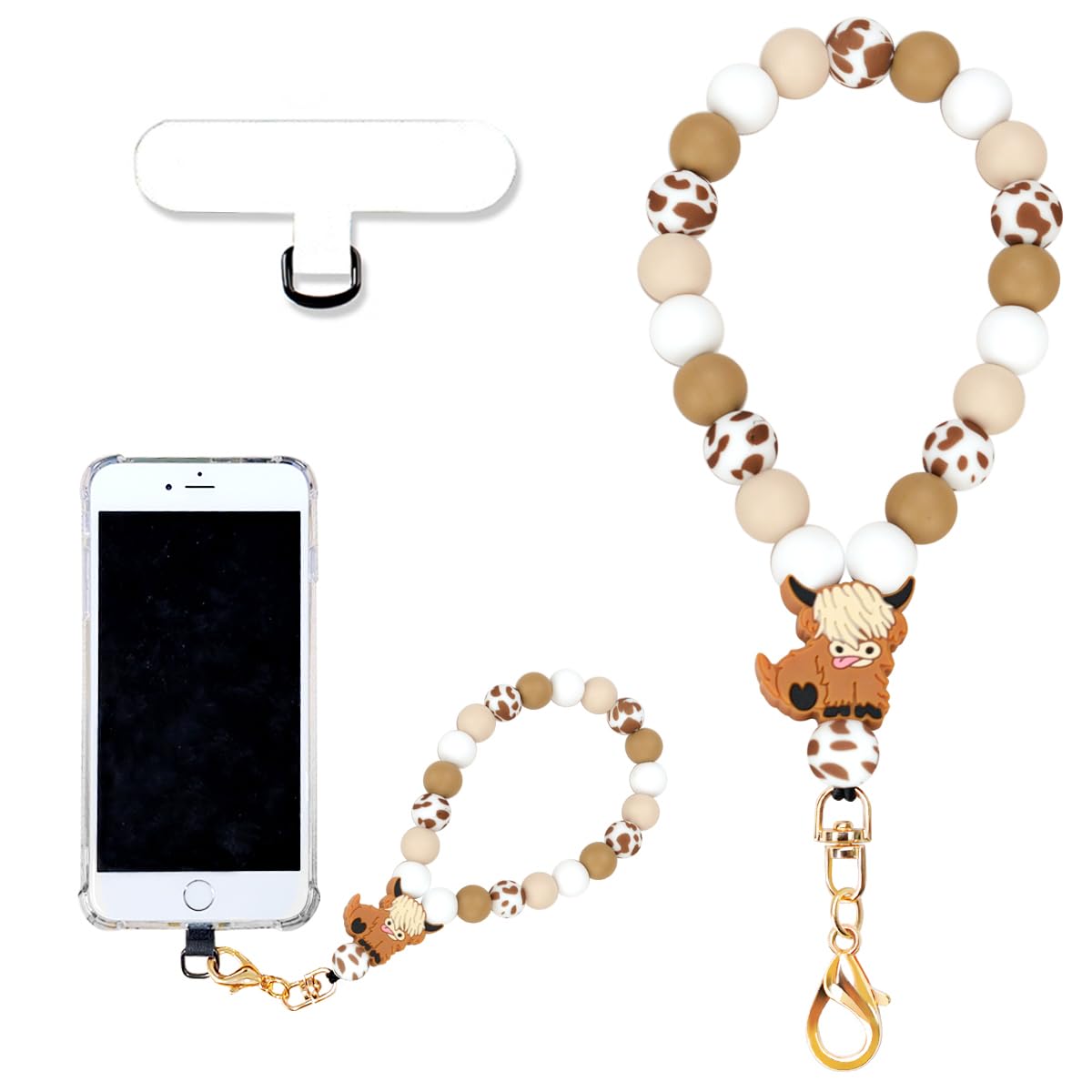 VICHUNHO Marble Silicone Beaded Phone Wrist Strap, Cellphone Lanyard with Tether Tab, Elastic Hands-Free Wristlet Bracelet