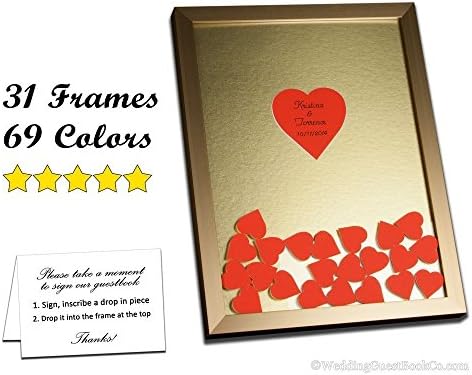 Wedding Guest Book Drop in the Top Frame with Wooden or Colored Matboard Hearts
