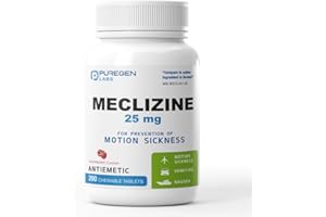 P PUREGEN LABS Puregen Labs Meclizine 25 mg Antiemetic 200 chewable Tablets | Motion Sickness Relief - Prevent Nausea, Vomiting, and Dizziness | Dairy Free | Made in USA | Value Pack – 200 chewable Tablets