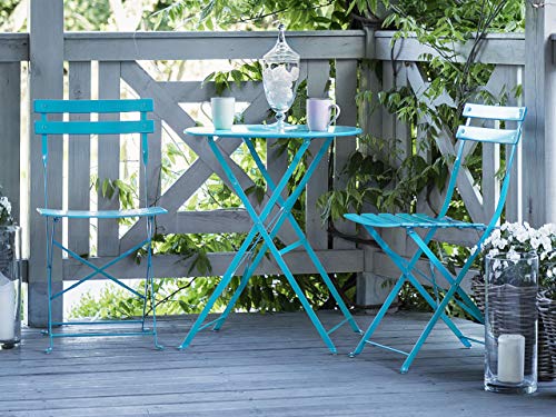 Balkonset Metall blau türkis 3-teilig Tisch rund 2 Stühle klappbar modern Fiori – Bild 3