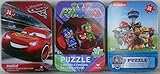 Bundle Set of 3 Kids Mini Jigsaw Puzzles: Featuring PJ MASKS (Catboy Gekko Owlette), CARS 3 (Lightning McQueen) and PAW PATROL (24 Pieces each) in Collectible Illustrated Travel Tins Cases
