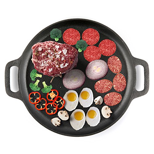 Waykea 16.5-inch Cast Iron Baking Pizza Pan Cooking Griddle for Oven, Stove or Grill