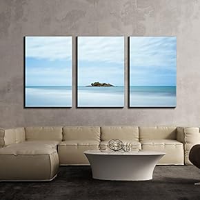 3 Piece Canvas Wall Art - Mountain in The Sea - Modern Home Art Stretched and Framed Ready to Hang - 16"x24"x3 Panels