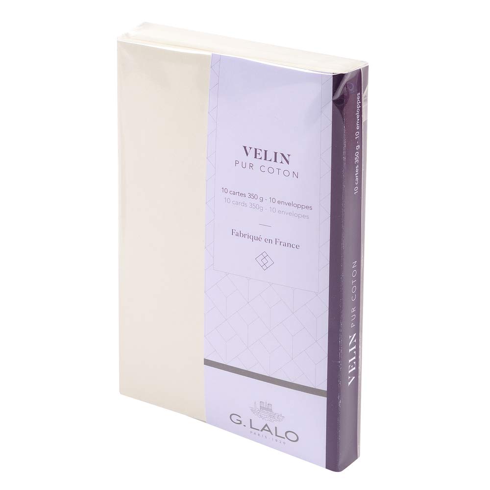 Lalo 29300L - Velin Pur Coton Correspondence pack including 10 business cards C6 10.7x15.2 cm 350g and 10 envelopes 11.4x16.2 cm, Pure cotton wove paper, Cream