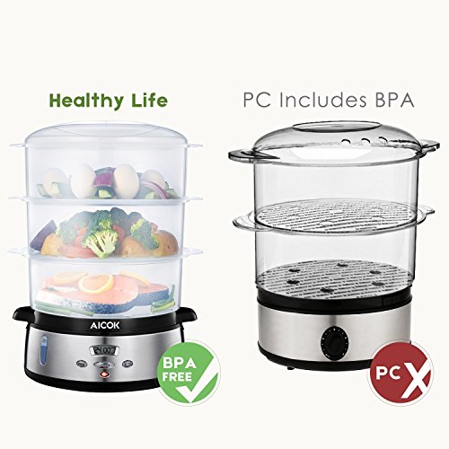 [- Aicok Digitaler Dampfgarer mit LCD Timer, Aromaverstärker, 3-Etagen Stapelkörbe (9L, 8