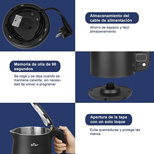 Chaleira de aço inoxidável 1.7L 304 com 11 temperaturas, proteção contra fervura seca de 1800w, dupla proteção contra escaldação, controlo de precisão LED 40°C-100°C