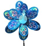 Ladaidra Wind Spinner, Peacock Glitter 3D Double Layers Stand Decor for Farm Yard (Blue)