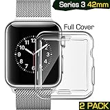 iwatch series 3 screen protector[2 Pack], TIRIO iwatch 3 Case TPU All-around 0.3mm Ultra-thin Soft High Transparency Full Cover for New Apple Watch Series 3（2017）