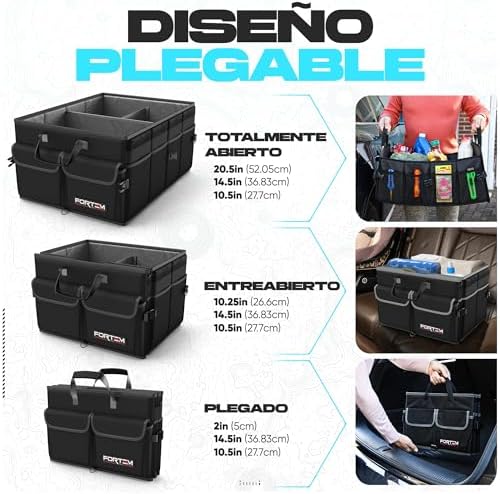 Organizador de Bagageira de Carro, Caixa Dobrável de SUV com Compartimentos, Acessórios Automóveis Mulheres Homem, Tecido Oxford 600D, Base Antiderrapante, Tiras Ajustáveis, Tampa Suave (50L)
