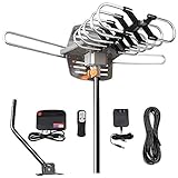 TV Antenna - Outdoor Amplified HDTV Antenna 150 Mile Motorized with Adjustable Antenna Mount Pole for 2 TVs Support - UHF/VHF 4K 1080P Channels Wireless Remote Control - 33FT Coax Cable