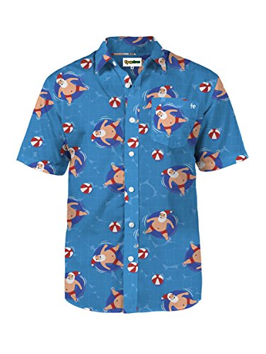 Tipsy Elves Men's Pool Boy Santa Hawaiian Christmas Button Down Shirt (Large)