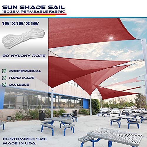 Windscreen4less 16' x 16' x 16' Sun Shade Sail Canopy in Rust Red with Commercial Grade (3 Year Warranty) Customized Sizes Available