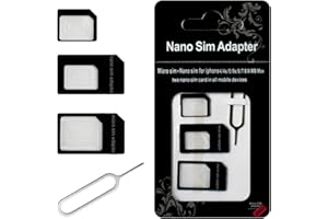 GRANVELA SIM Card Adapters, 4-in-1 SIM Converter Kit Nano/Micro/Standard with Tray Eject Pin for iPhone, Android Smartphones and Mifi Hotspot Devices - 1 Pack