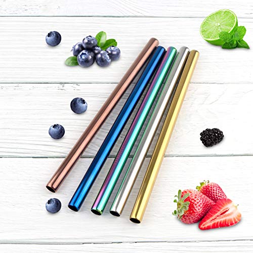 Elezenioc 7 pcs Strohhalm Edelstahl,12mm Strohhalm Wiederverwendbar für Bubble Tea,Metallstrohalme mit 2 Bürstens… – Bild 7