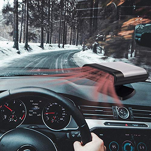 Portable Car Heater, 60 Seconds Fast Heating Quickly Cooling Fan 12V 150 W Auto Defogger Defroster Plug in Cig Lighter with 360° Rotating Base (Black Gray)