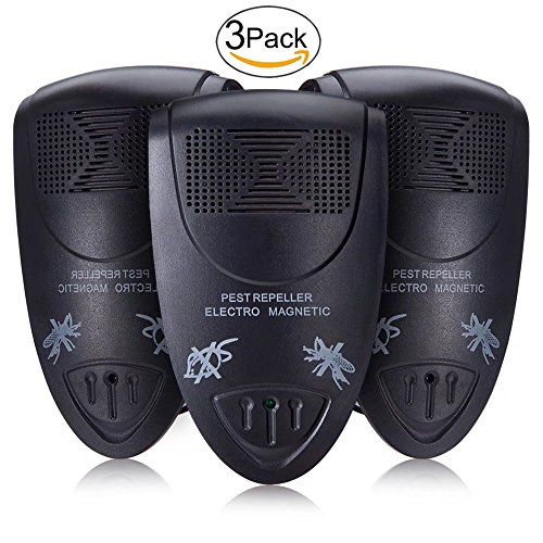 Electric Pest Repeller, Innovative Pest Control Eliminator Intelligent Pest Management Repels Rodents Spiders Bed Bugs Rats Ants Vermin Mice Fleas Pet Friendly - Black 3 Pack